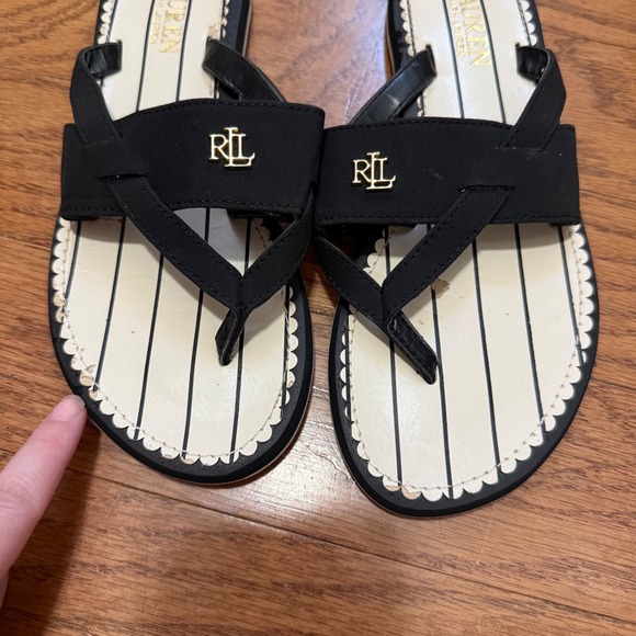 Lauren Ralph Lauren Rosalind Black Stripe Thong Sandals Size 6B - Picture 11 of 11